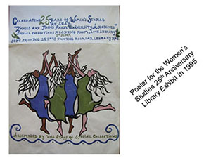 Poster for the women's studies 25th anniversary library exhibit in 1995